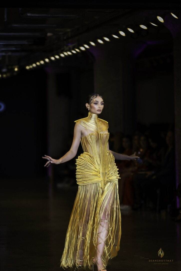 Gold fringe walk from LA Fashion Week / Art Hearts Fashion