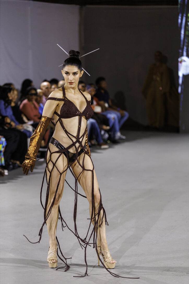 Black strappy fringe look from LA Fashion Week / The Bureau