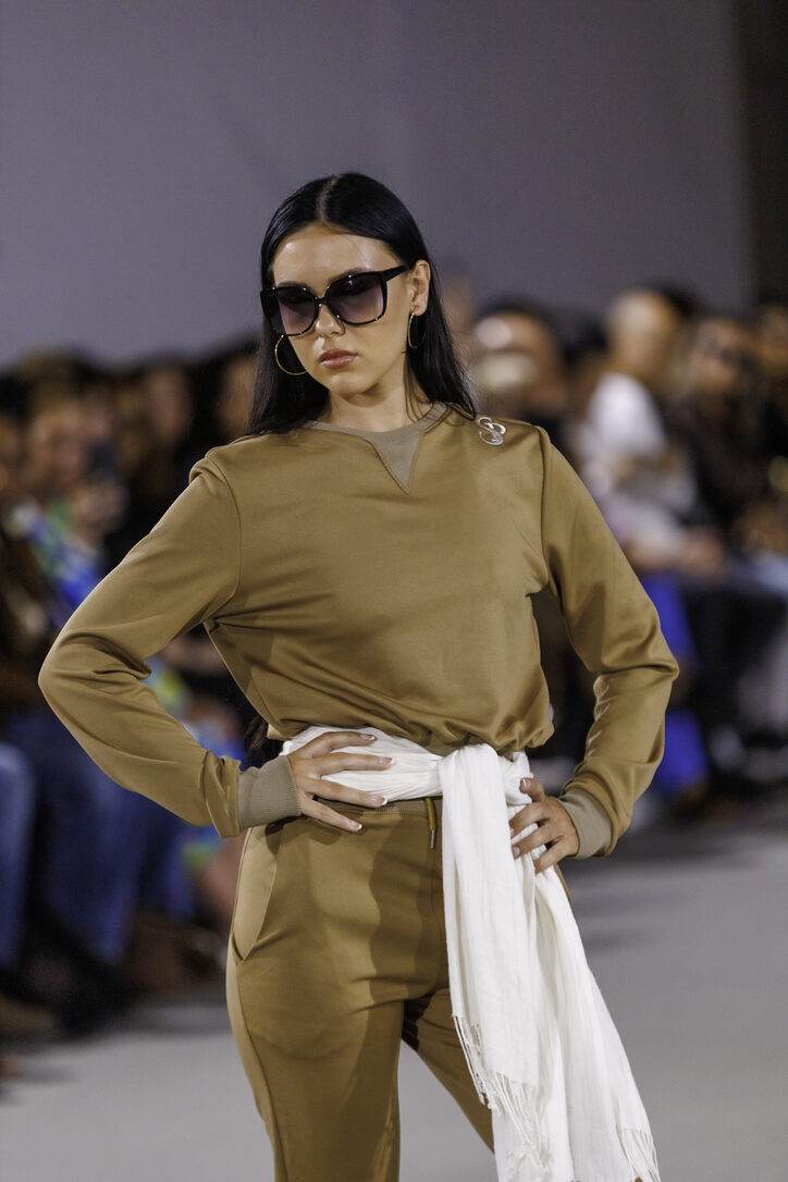 Olive asymmetrical look from LA Fashion Week / The Bureau