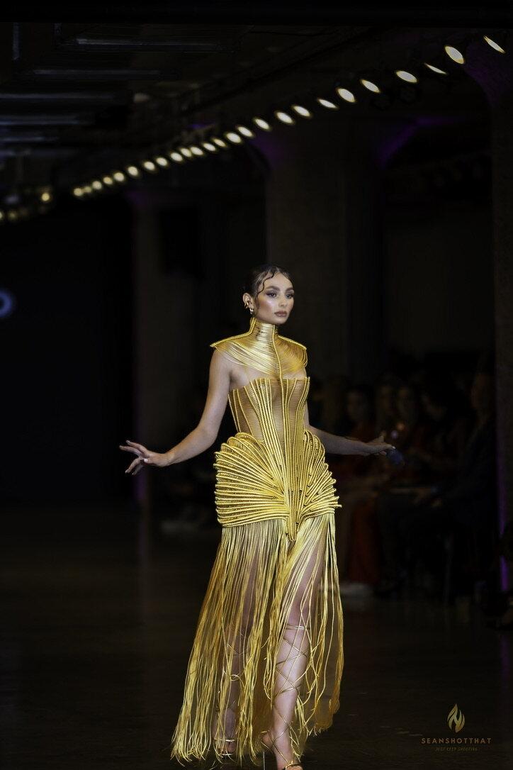 Gold fringe walk from LA Fashion Week / Art Hearts Fashion