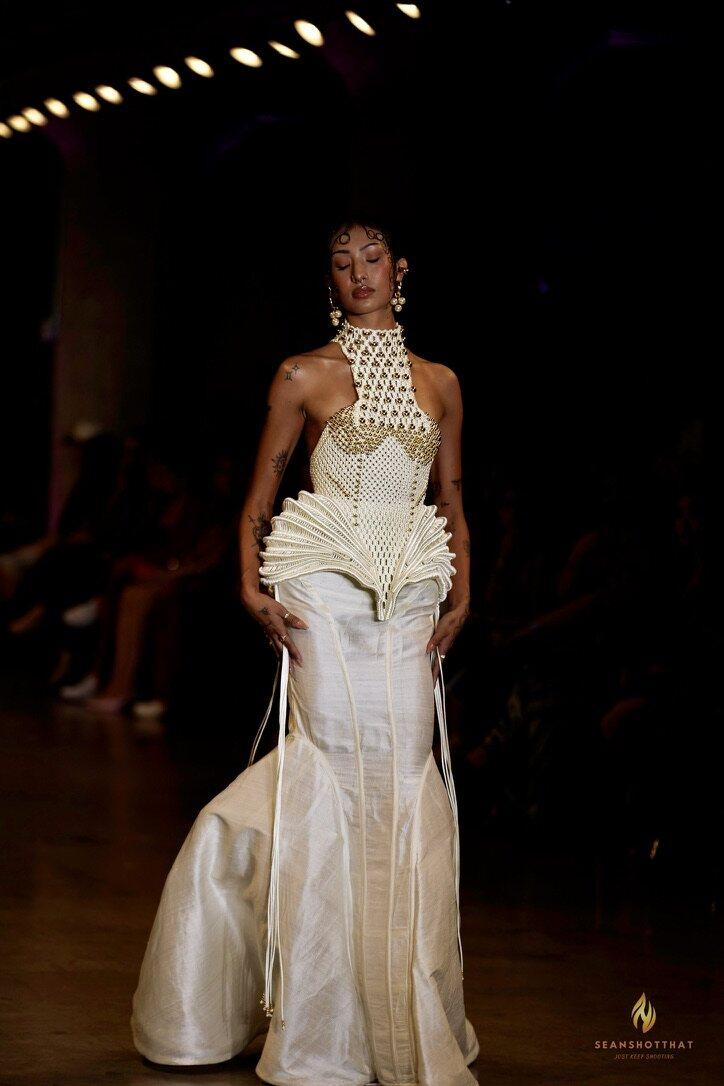 White sculpted gown from LA Fashion Week / Art Hearts Fashion