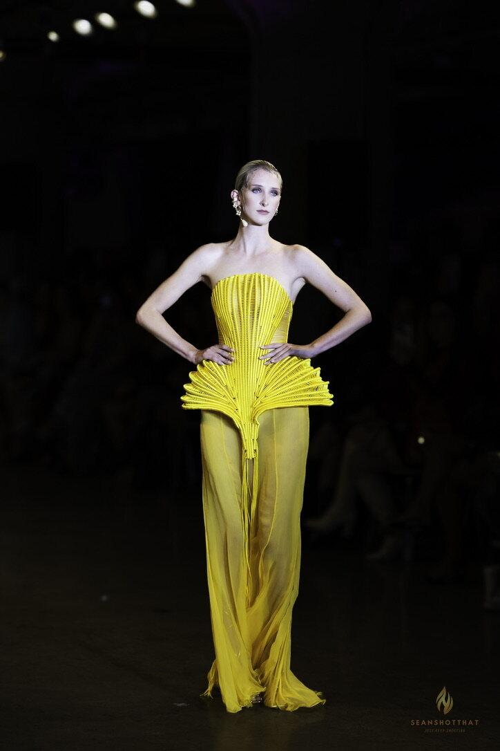 Yellow structured pose from LA Fashion Week / Art Hearts Fashion
