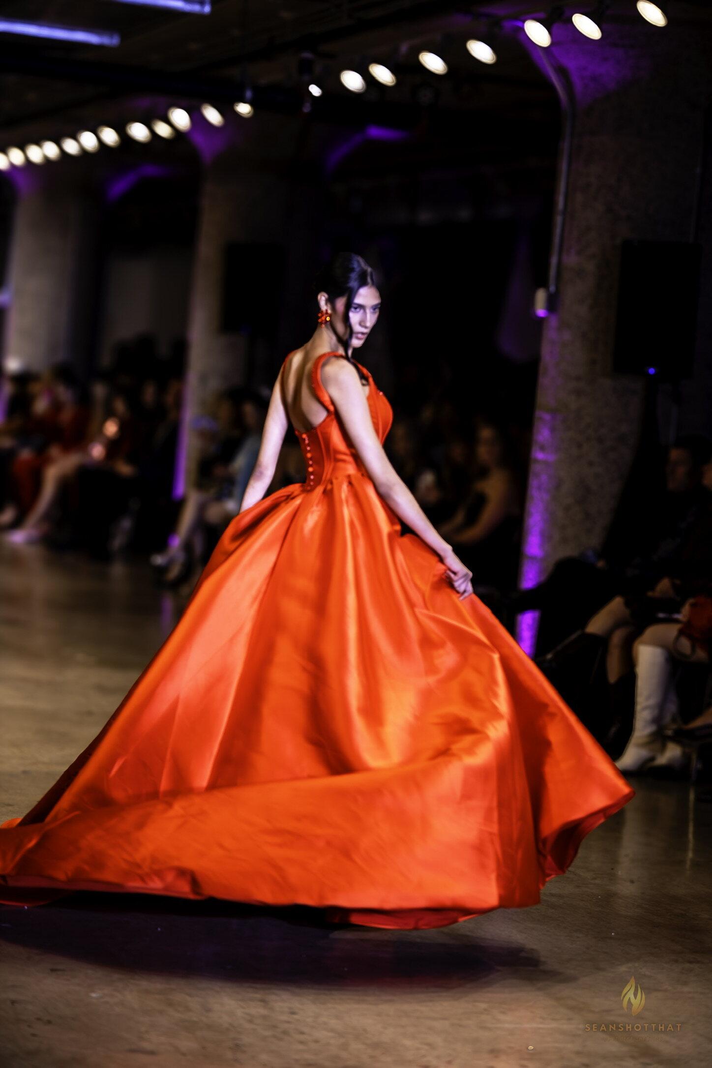 Red gown turn from LA Fashion Week / Art Hearts Fashion
