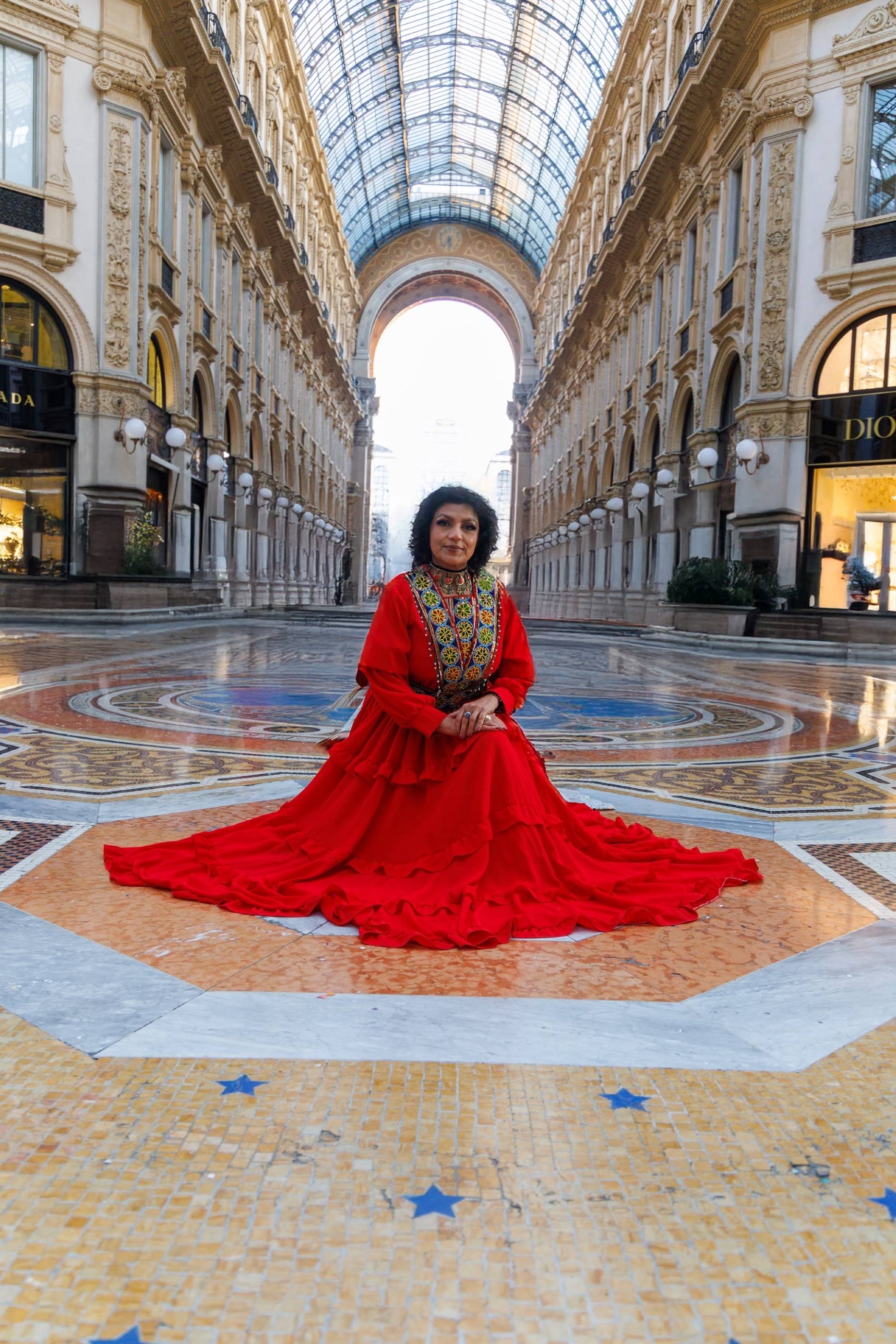 Portrait at the Galleria during Milan Fashion Week featuring a Kandahar Market look, photographed by SeanShotThat.