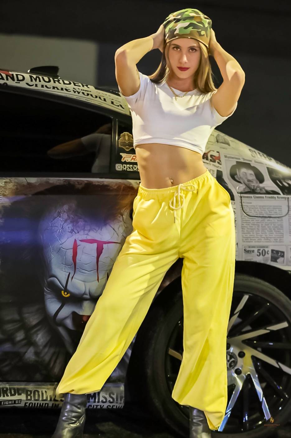 Model, actress, and singer Jaida Henly at the Come Shoot With Me shootout at Lower Grand in downtown Los Angeles.