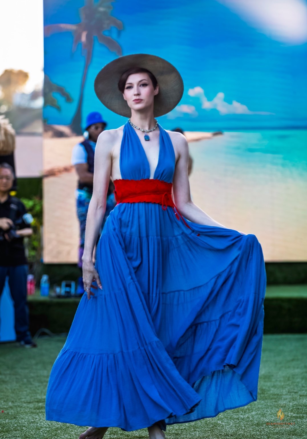 Runway look in blue gown
