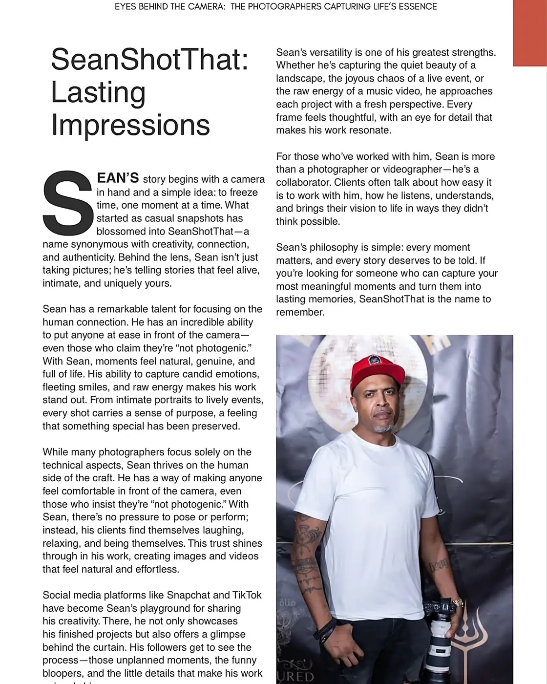 RLC Talent Magazine SeanShotThat Lasting Impressions profile
